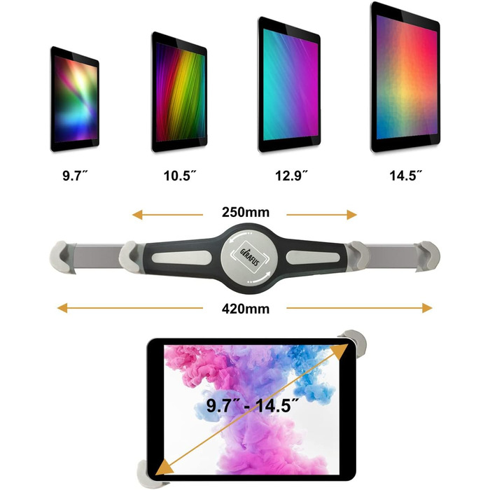 Утримувач для планшета в авто, кріплення на спинку сидіння, 9.5-14.5 дюймів, сумісний з iPad, iPad Pro, Switch, Galaxy