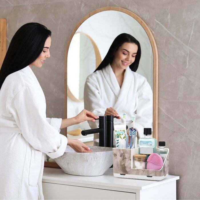 Тримач для зубних щіток у ванну кімнату: органайзер для електричної та звичайної зубної щітки з отвором для стоку води. Знімний органайзер для ванної, кухні та сім'ї (білий мармуровий малюнок)