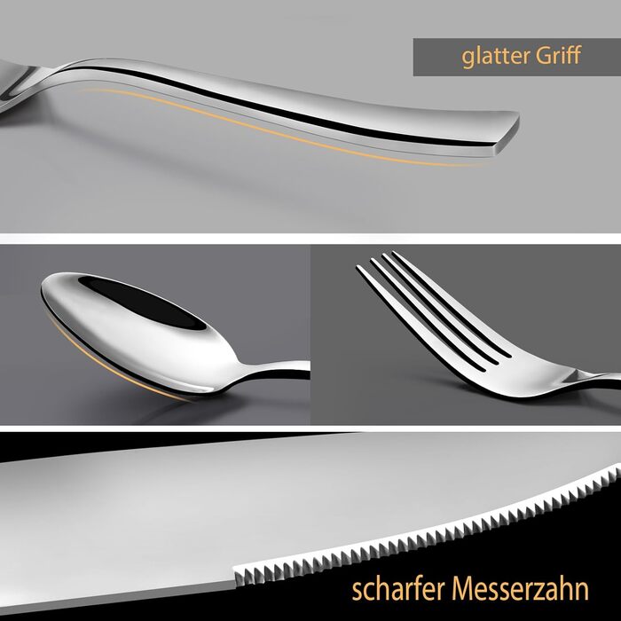 12-Piece Cutlery Set, 60-Piece Stainless Steel Cutlery Set, Eating Utensil Set with Knife, Fork, and Spoon, Stainless Steel Cutlery for Family/Party/Restaurant, High-Gloss Polished & Dishwasher Safe