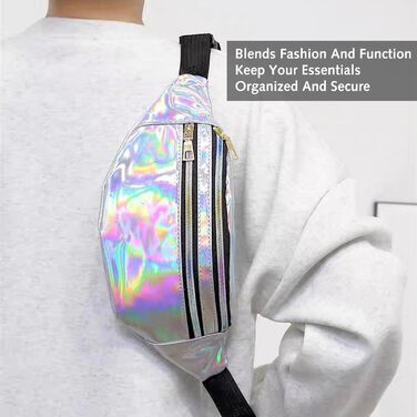 Світловідбиваюча поясна сумочка-фенні-пек, металік, водонепроникна, для жінок, чоловіків, дітей, подорожей, бігу, фестивалів, вечірок (срібляста)