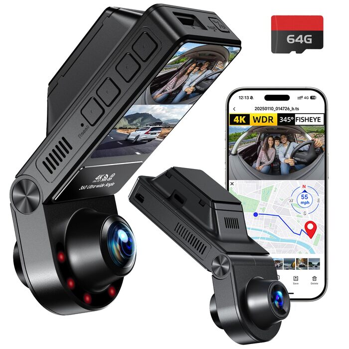 Автомобільний відеореєстратор E-YEEGER 4K+2.5K Panorama 345°, GPS, WiFi, IPS дисплей 2