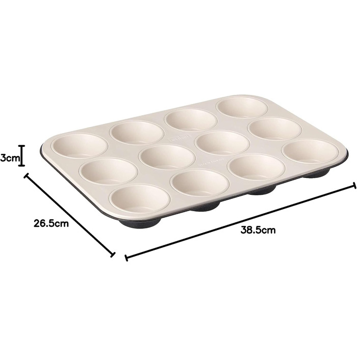 Zenker 12-Cup Muffin Tin Ø 7 cm CREME NOIR, Muffin tin made of steel sheet, baking sheet with ceramic-reinforced non-stick coating (Color: Crème/Anthracite), Quantity: 1 piece