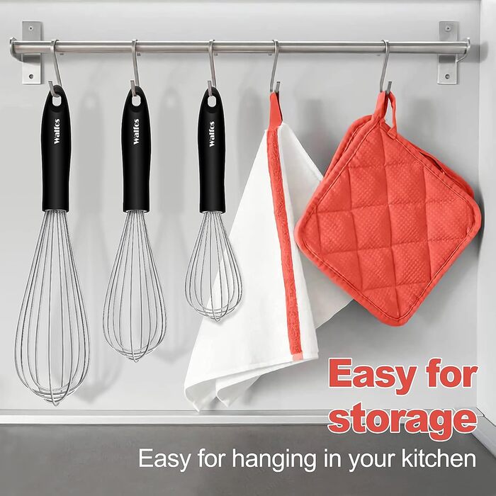 Венчик кухонний Walfos силіконовий (3 шт.): 21.6 см, 25.4 см, 30.5 см, нержавіюча сталь, чорний - для збивання та перемішування