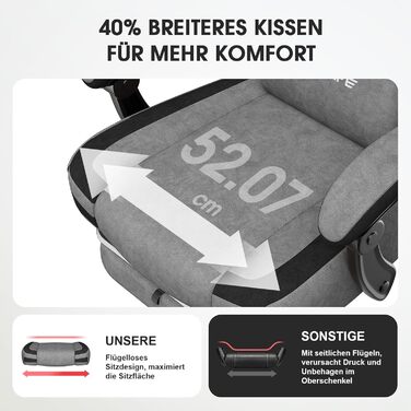 Крісло геймерське Douxlife з масажем, розширене сидіння, ергономічне, для офісу та дому, 158 кг, сірий (світло-сірий)