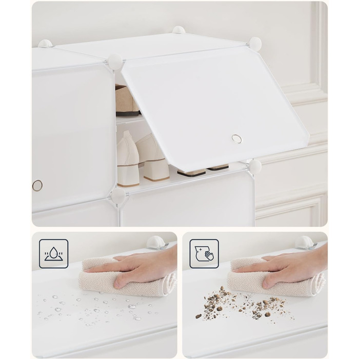 HOOBRO 8-Tier Shoe Rack, Shoe Cabinet, for 32 Pairs of Shoes, 40 x 30 x 30 cm per compartment, narrow, with doors, plastic, for living room, bedroom, hallway, entrance, White EWT28SC01G1 (10 Tiers, 80 x 30 x 150 cm), White)