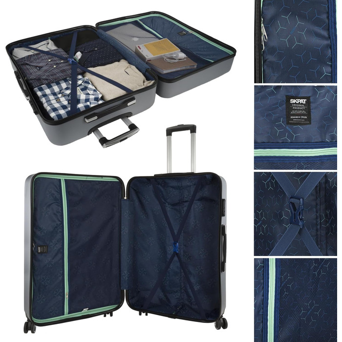 Чемодан валіза на колесах KPAT, валіза-тележка, валіза з жорсткого корпусу, срібна, S+L