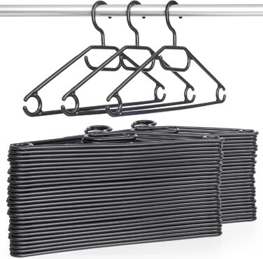 Hausfelder 60 Clothes Hangers, Ironing Set, Black Plastic Hangers, Swivel Hook, 60 Pieces