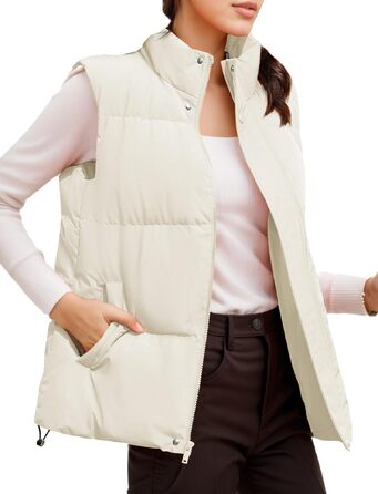 Жіноча жилетка FEOYA: тепла зимова жилетка без рукавів з кишенями, біла, розмір L