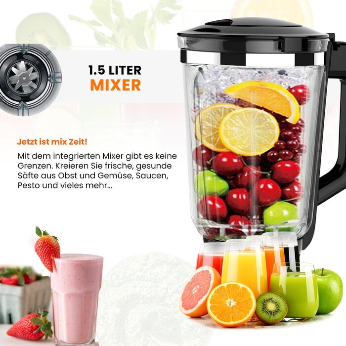 KB-ELEMENTS 3-in-1 Kitchen Machine 2500W, 8.5L, Meat Grinder, Dough Kneader, Food Processor, Mixer, Stand Mixer, Stainless Steel Kitchen Machine, 7L Stainless Steel Bowl, Multifunctional