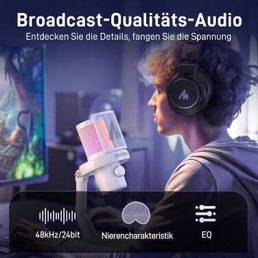 MAONO DM40 Бездротовий мікрофон для ПК з RGB підсвічуванням та ШІ-зміною голосу, 3-рівнева шумозаглушення, для геймінгу, подкастингу та стрімінгу