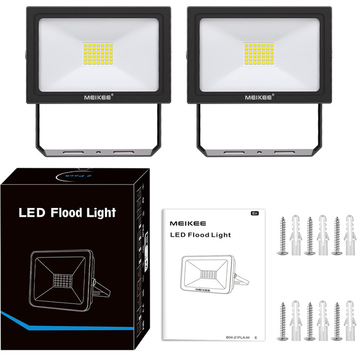 MEIKEE 35W LED Floodlights Outdoor 2 Pack 3000LM Super Bright Outdoor Floodlights IP66 Waterproof LED Floodlight 6500K Cool White LED Spotlight, Outdoor Light for Garden, Courtyards, Garage, Hotel, Sports Field