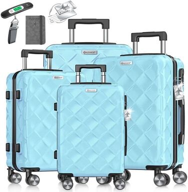 Набір валіз KESSER® 4 шт. | Валізи з ABS, кодований замок, ваги для багажу, органайзер для документів | Ручна та велика валіза для подорожей та бізнесу (Скай Блю)