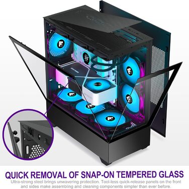 Корпус для ПК FOIFKIN F1: Ігровий Mid-Tower з 6 PWM ARGB-вентиляторами, ATX, Панорамне скло 270°, Type-C (Чорний)