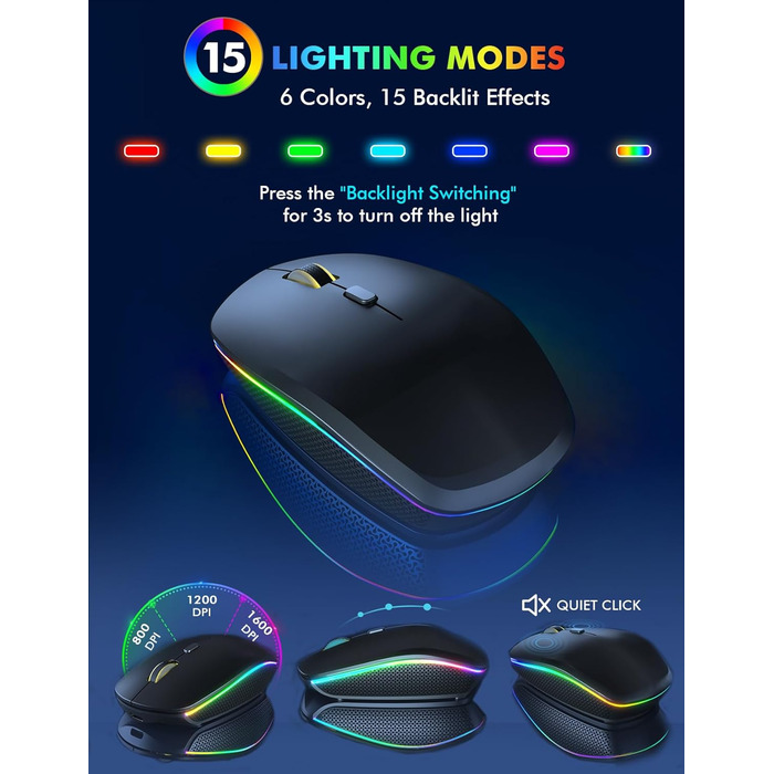 Бездротова клавіатура та миша з підсвічуванням, USB-C, тиха, для Mac/Windows/PC/Laptop - Чорний, QWERTY