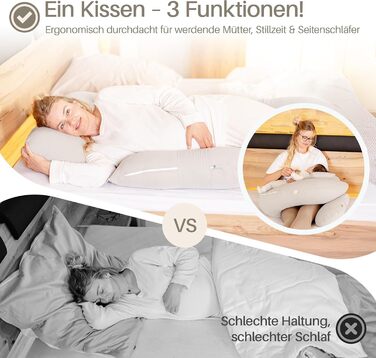 Подушка для вагітних та годування XL з піною Memory Foam, сіра. Подушка для сну на боку, бавовняний чохол, підтримка тіла