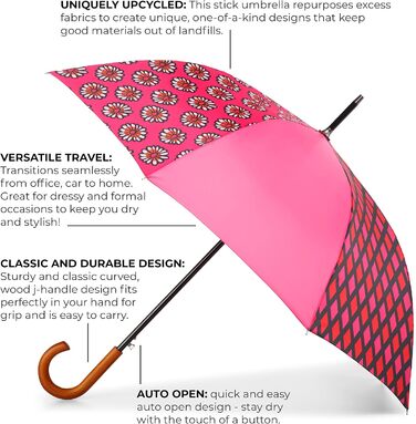 Еко-парасолька Totes з дерев'яною ручкою, чорно-сіро-помаранчевий смугастий дизайн, універсальний розмір (з перероблених матеріалів)