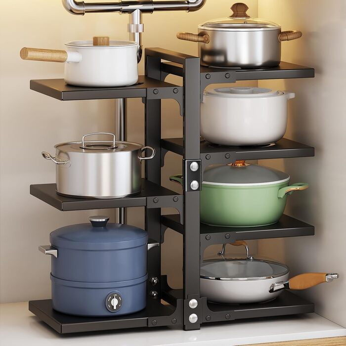 Pot Organizer, 7 tiers, adjustable, sturdy, for kitchen cabinets, versatile, for pots and pans