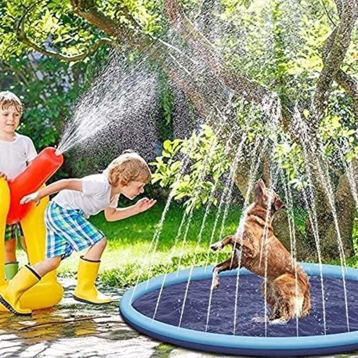 Dog Pool for Dogs, Splash Pool for Pets, 100cm Foldable Sprinkler and Splash Play Mat, Dog Splash Pool, Summer Toy, Spray Cushion Garden Outdoor Portable Sprinkler (M-150cm)