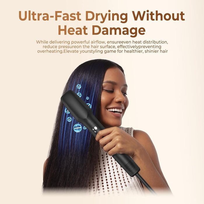 Набір для укладки волосся 6 в 1: фен-щітка, плойка, випрямляч, термощітка, фен, для всіх типів волосся (Чорний)