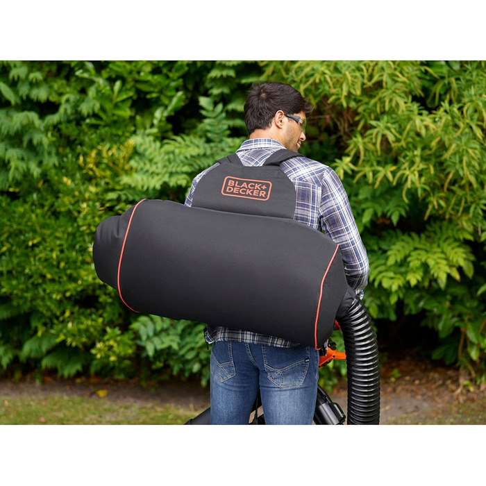 Black+Decker 3-in-1 Electric Leaf Blower/Vacuum BEBLV301 (3,000 Watts, with Shredder + attachable leaf rake, 72L collection bag backpack - high blowing speed & adjustable suction power)