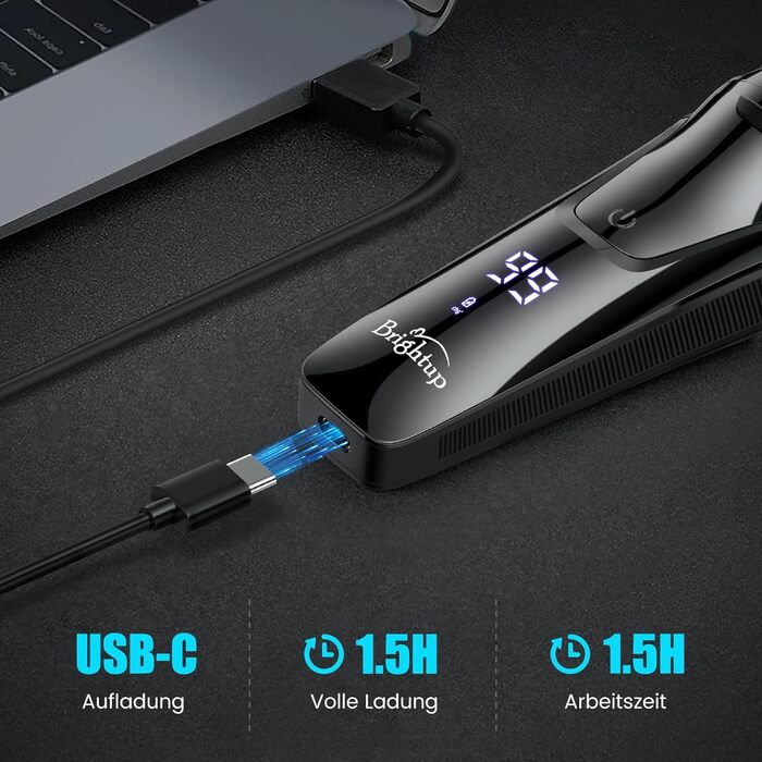 Електричний чоловічий бритва Brightup з тримером, IPX6, водонепроникний, USB-C, LED-дисплей, для подорожей, у кейсі