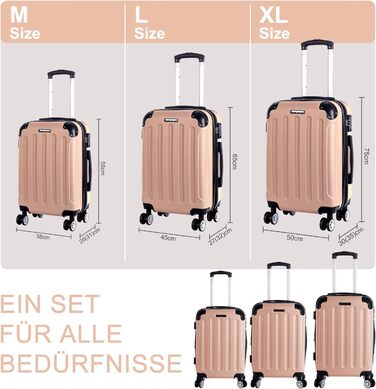 Набір валіз 3er - міцні валізи з ABS-корпусом, TSA-замок, розширюваний об'єм - M, L, XL, захист кутів, 360° колеса, телескопічна ручка, підходить для ручної поклажі & можна складати (персиковий)
