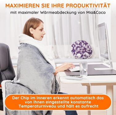 Електрична ковдра Mia&Coco з автовимкненням, 10 температурних режимів, таймер до 9 годин, захист від перегріву, фланель, 130x160 см, сіра