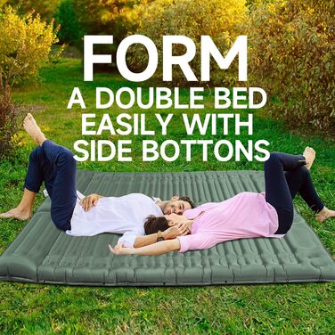 BLUEVER Self-Inflating Camping Mat with Foot Pump, 14cm Thickened Sleeping Pad with Pillow for Hiking, Tent, Outdoor, Beach, Travel - Green