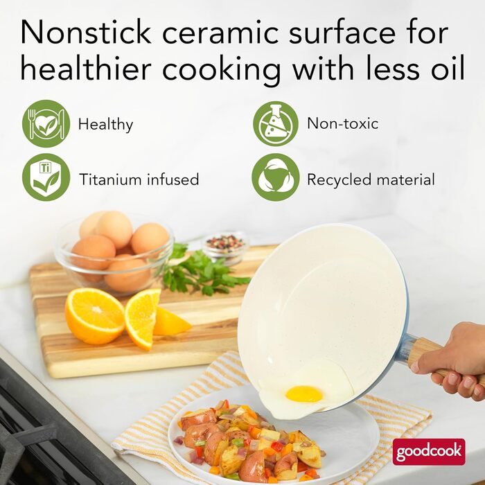 Набір посуду GoodCook Gesundes Keramik 12 предметів блакитного кольору: каструлі, пароварка, лопатки, сковорідки - індукційний посуд