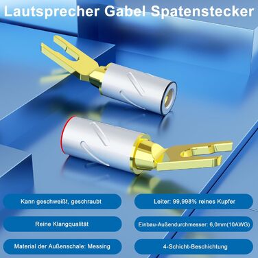 Набір позолочених роз’ємів-шпильок для акустичних кабелів Monosaudio SY1508G, чиста мідь, для кабелів 8-20AWG (до 4мм), 8 шт.