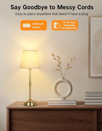OUTON Настільна лампа 2 шт. Бездротова, диммер, 3 кольори світла, 4000mAh, USB-C, 60 годин роботи, акумуляторна, золота для спальні, вітальні, їдальні
