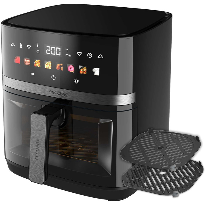 Cecotec Oil-Free Hot Air Fryer 8L Grill Plate - Grill - Double Heating Elements - Cecofry&Grill Duoheat 8000. 2200W, Dietetic and Digital, Window, Temperature Control 80-200°C, 8 Menus