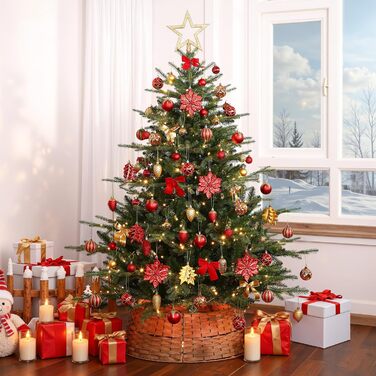 Набір прикрас для ялинки Shareconn: 106 кульок у червоно-золотих кольорах, безпечні, для святкування, весілля