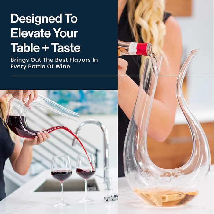 100% Lead-Free Crystal Glass U-Shaped Decanter - 1L Elegant Wine & Juice Carafe, perfect for aeration and serving, gift-ready with luxurious packaging