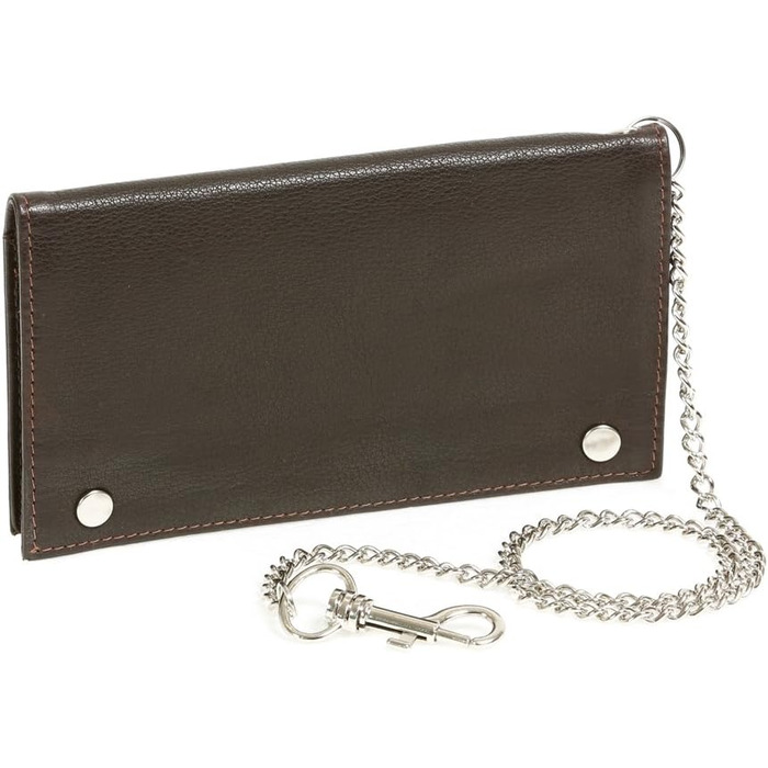 Biker Tobacco Pouch with Chrome Chain Tobacco Bag Rolling Pouch LEAS in Genuine Leather, Dark Brown - LEAS Special Edition