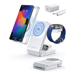 Магнітна бездротова зарядка Samsung з активним охолодженням 3-в-1 для Galaxy S26 Ultra, Watch 8 та Buds 4. Складана Qi зарядка для Android (Біла)