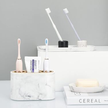 Тримач для зубних щіток Shinowa з 3 відсіками, електричний, з піддоном для води, органайзер для ванної кімнати, білий