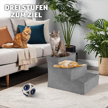 Сходинка для тварин tectake®: для собак та котів, зручний доступ до софи, ліжка, авто. Миючий чохол, плоскі сходинки, сірий колір, 37 x 45 x 34,5 см