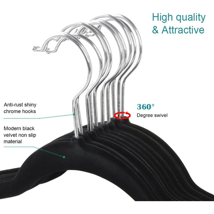 Yaheetech 100-Piece Velvet Clothes Hangers Non-Slip Suit Hangers with Non-Slip Surface Wardrobe Hangers Black