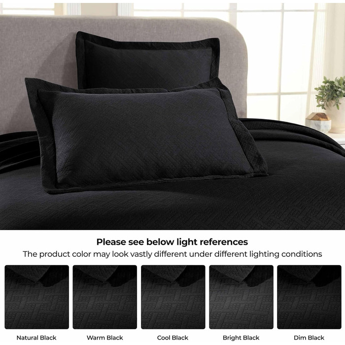 Чорна денна ковдра з наволочками з бавовни, повний розмір