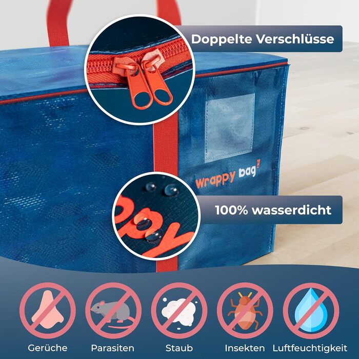 4-Pack Large Plastic Storage Bags – XXL Bags for Moving & Travel – Sturdy, thick & waterproof with reinforced handles – for clothing & bedding – 75 x 36 x 38 cm