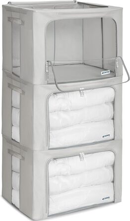 Folding Storage Box with Zipper, Metal Frame - [2024 IMPROVED MATERIAL] Duvet Storage Bag - Sturdy Clothing Storage Box (Gray, 3x100L)