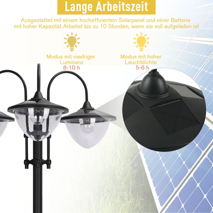 Outsunny Solar Light Garden Light 3-Head Lamp with Flower Pot Base, Waterproof, Stainless Steel, 60x55x189cm | Aosom