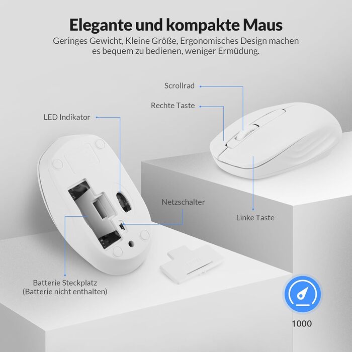 Набір клавіатури та миші Rii (2 шт.) бездротовий, для PC/Laptop/Windows/Smart TV, німецька розкладка, чорний