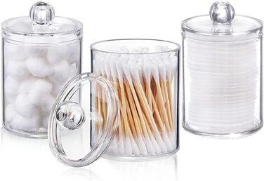 Набір контейнерів для ватних дисків та паличок з акрилу, 3 шт. Прозорий органайзер для макіяжу з кришкою, для ванної кімнати
