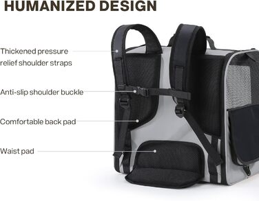 Рюкзак-переноска для котів та маленьких собак Pecute, великий, з вентиляцією, для подорожей, піших прогулянок, кемпінгу, ергономічний дизайн, темно-зелений (сірий)