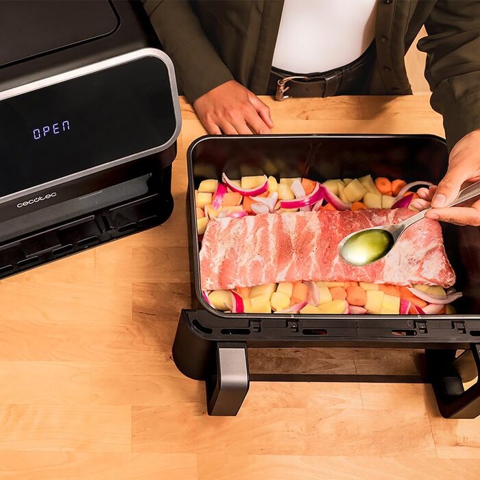 Cecotec Digital Hot Air Fryer 9L with Window - Air Fryer Cecofry Panoramic 9000. 2700W, movable divider, dual temperature, temperature from 80-200 ºC, 8 modes, multifunctional touch panel Black | Window 1 Basket 9 Liters + Divider | 12 Modes
