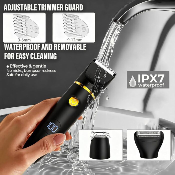 Електричний жіночий тример 3-в-1: для тіла, бікіні, обличчя. Вологостійкий IPX7, чорний