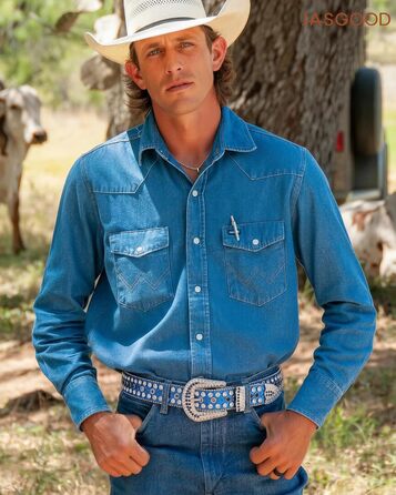 Жіночий шкіряний ремінь JasGood з камінням, стиль вестерн, ковбойський, з заклепками для джинсів та штанів (Синій, 105 см, підходить для розміру 66-80 см)