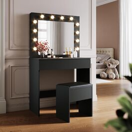 Туалетний столик SONNI з LED-підсвіткою, дзеркалом HD, 3 кольори, 10 рівнів яскравості, з шухлядами, чорний, 80x40x140 см – косметичний стіл для спальні